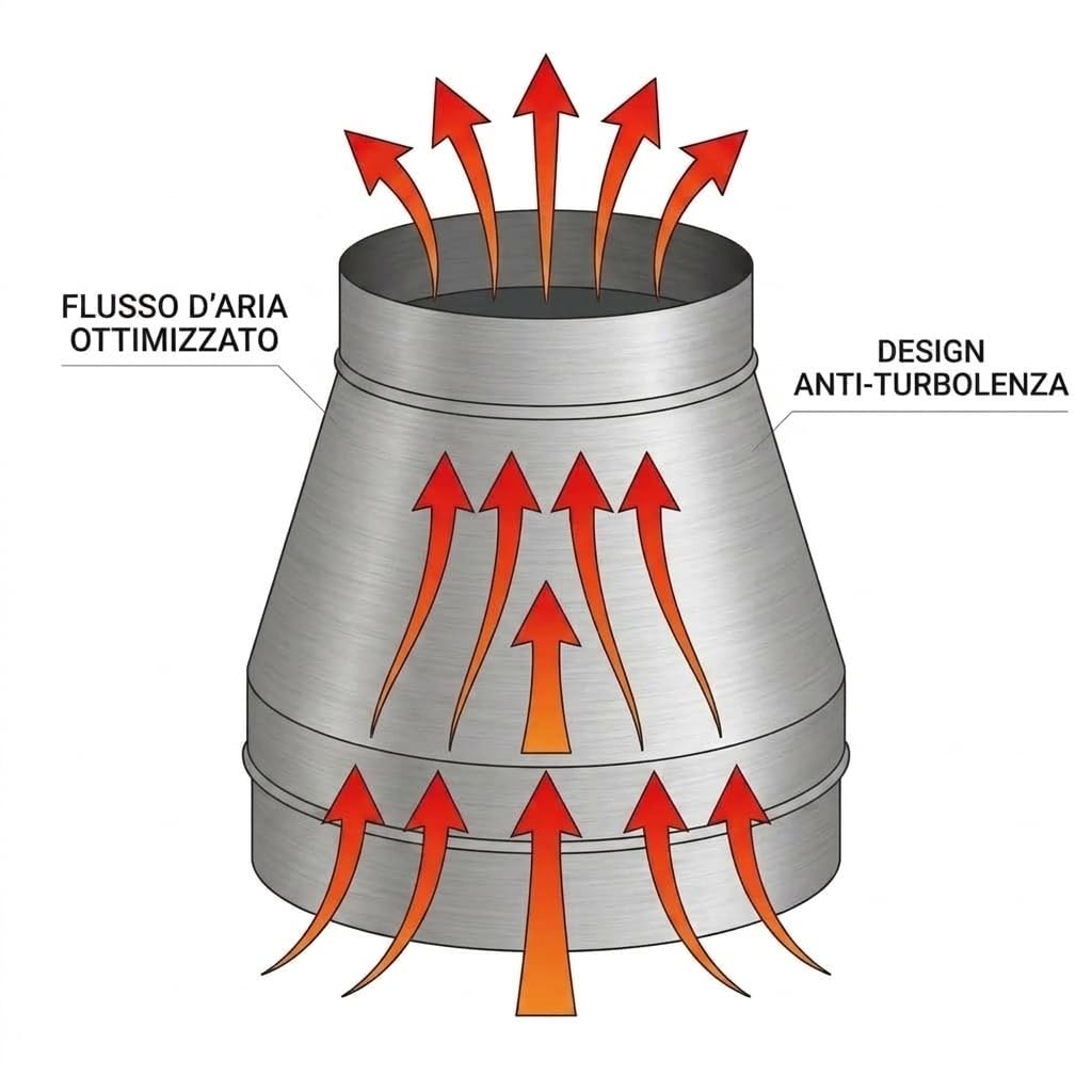 MAKA Comignolo Conico, Terminale in Acciaio Inox per Canna Fumaria Camino Stufa a Legna Pellet e Gas, Cappello Antipioggia Aspirafumo Conico(Ø 220 mm)