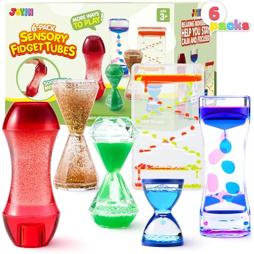 JOYIN 6 Pcs Sensory Toy Fidget Tubes for Kids with Autism Party Bag Fillers for Kids Calming Water Sensory Bottles for Stress Relief Quiet Prizes & Baby Fidget Toys for Classroom Calm Down Corner