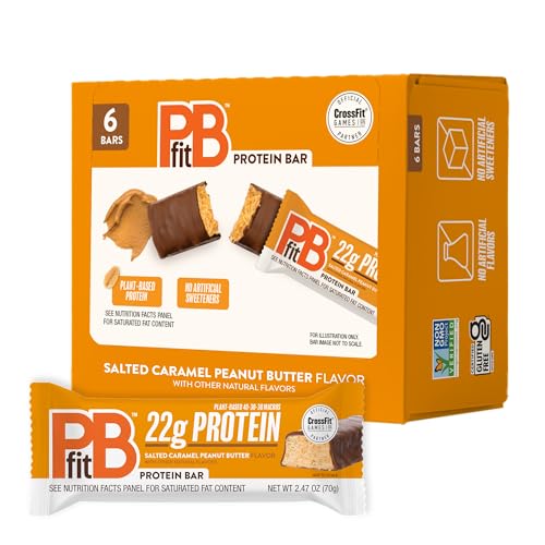 PBfit Protein Bars 2.47 Oz x 6, Salted Caramel Peanut Butter, 22g Protein - image 1