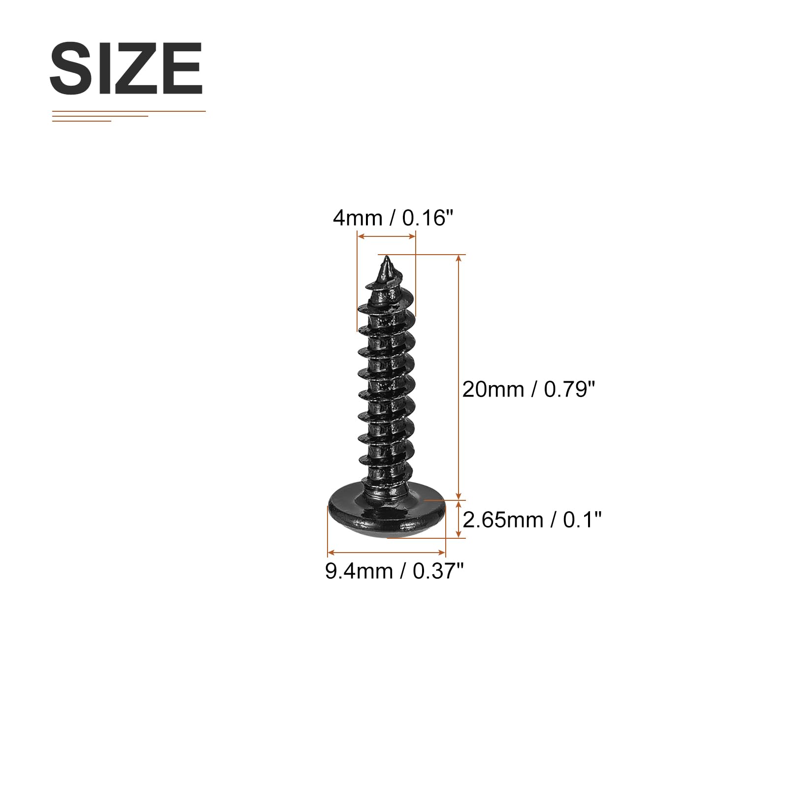 DTGN M4x20 Sheet Metal Screws - 125 Pack - for Wood Furniture - Carbon Steel Phillips Truss Head Self Tapping Tip Wood Screws - Black - Image 2