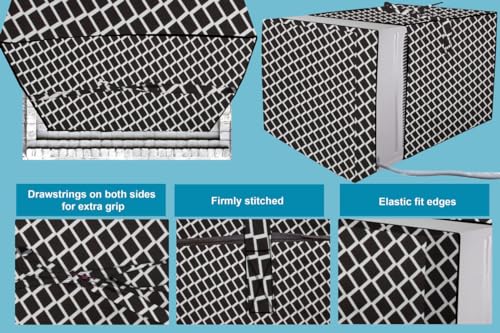 Image of Stylista Elastic fit Waterproof Window ac Cover Compatible for O-General 0.75 Ton AMGB09BAWA-B Dustproof Cover for Inner and Outer Section, Check Grey