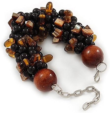 Avalaya Teen/Children/Kids Black/Brown Glass Bead Chunky Bracelet - 15cm L/ 3cm Ext, black, brown - Image 5