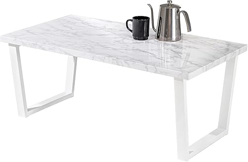 Hagiwara LT-4395MWH Low Table, Center Table, Table, Desk, Marble Top x Steel Legs, Chic Modern, Living Room, Sofa Table, Width 35.4 inches (90 cm),