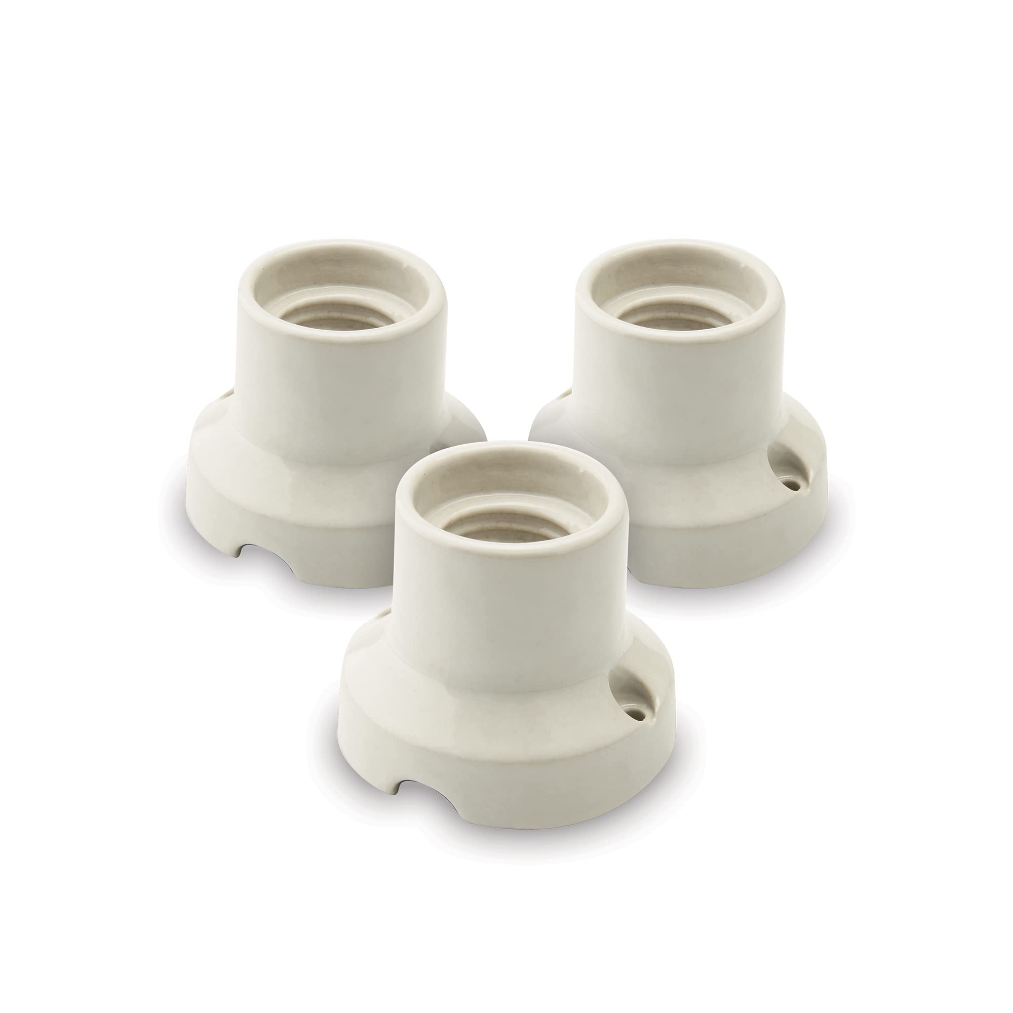 AMARCORDS - 3 Lampholder in Porcelain, E27 Fitting, Vintage Color lamp Holder Base White