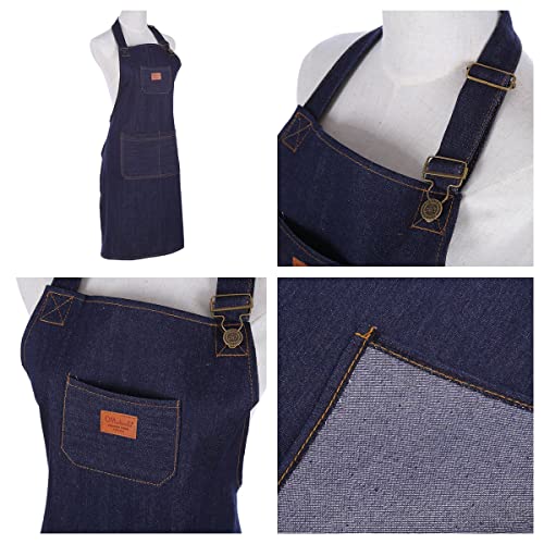 Lazynice Unisex Aldult Jeans Apron For Men, Women Apron Chef Cotton Denim Apron With 3 Pockets Kitchen Cooking Baking Wear, Gardening,Painting, Bbq, Art,Diy,Drawing (Unisex Apron Aldults) #TOP7
