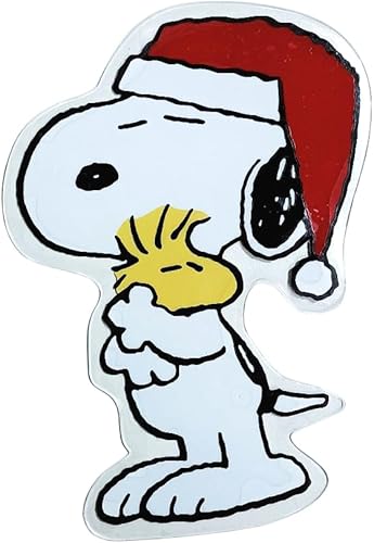 Peanuts Navidad de PVC de dos caras para ventana, decoración navideña, Snoopy abrazando Woodstock
