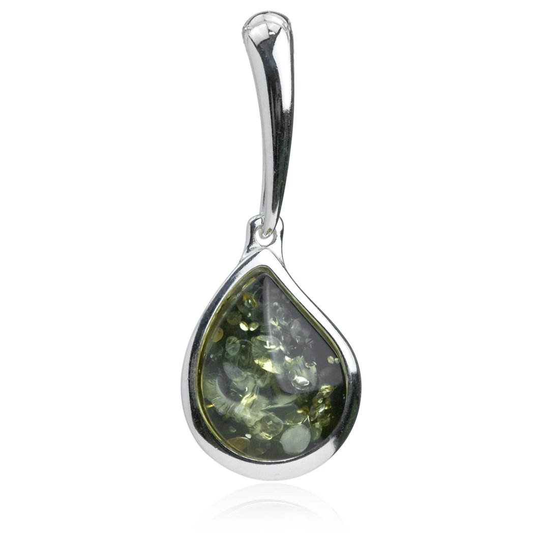 Ian and Valeri Co.Green Amber Sterling Silver Drop Pendant