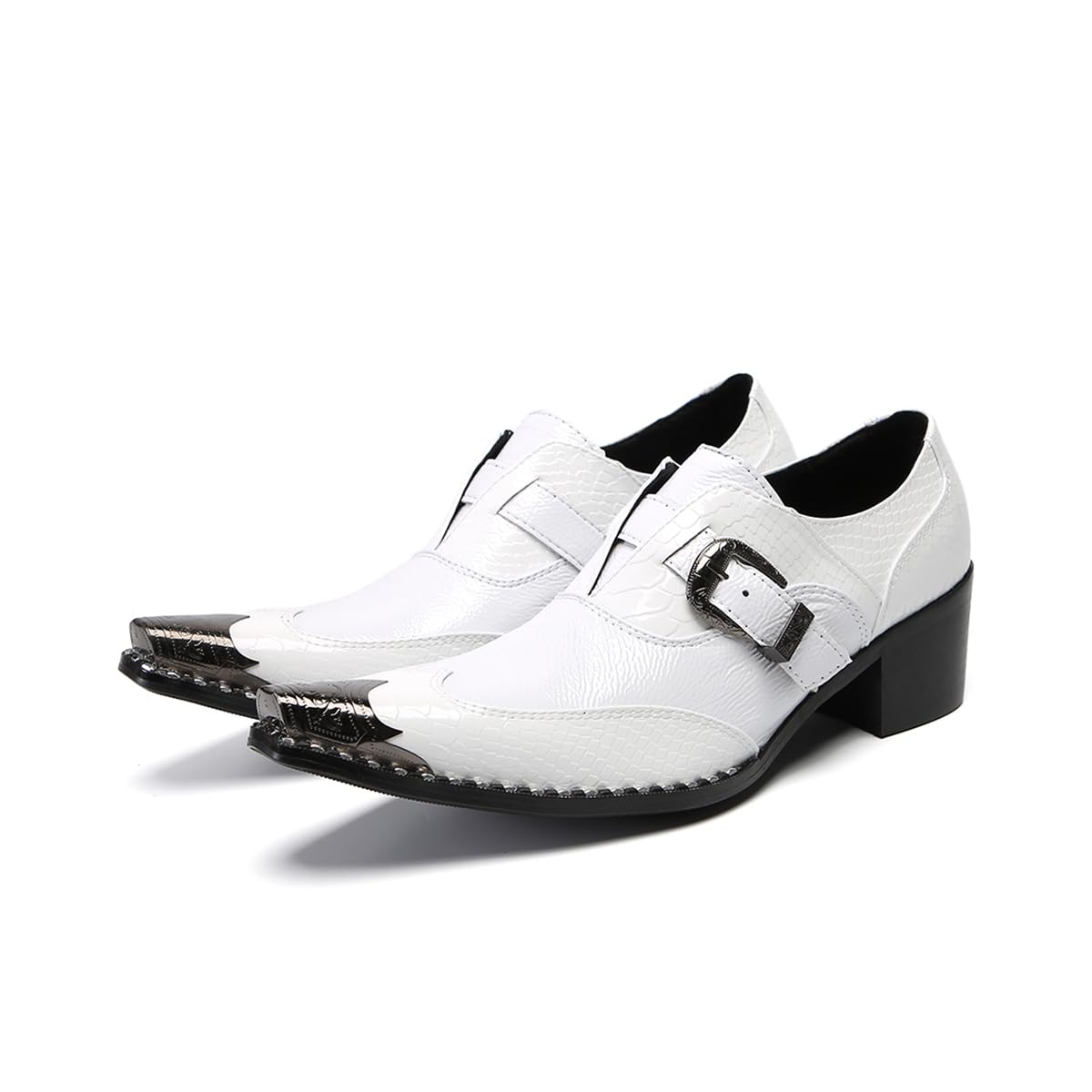 Herren-Hochzeitsschuhe aus echtem Leder in Weiß - Luxuriöse spitz zulaufende Bräutigam-Schuhe mit höhensteigerndem Absatz