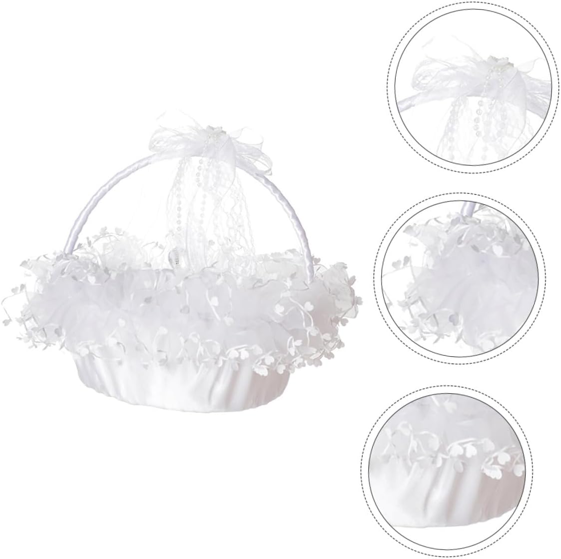 Uonlytech Delicate Wedding Flower Girl Basket Handheld Lace Basket for Wedding Ceremony and Party Supplies