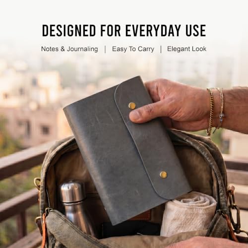 Image of The Messy Corner Leather Button Diary | A5 Travel Dairy for Men and Women | Vegan & Premium Quality | 80 GSM, 140 Ruled Pages - Stylish Grey Notepad
