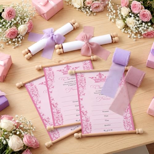 Teyva Daily 12 Pcs Princess Birthday Invitation Sets Pink Purple Party Scroll Invitation Princess Party Decor for Baby Shower Birthday Supplies Decoration