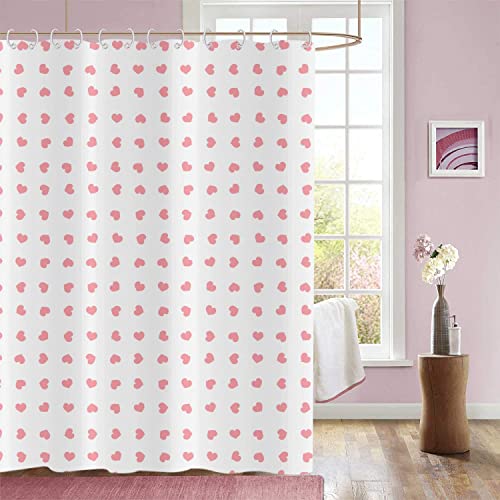 GCIREC Valentine's Day Shower Curtain, Weighted Bottom Romantic Love Theme Pink Little Heart Farmhouse Girly Fabric Bathroom Curtain Home Decor Waterproof Washable with 12 Hooks,65"x72"