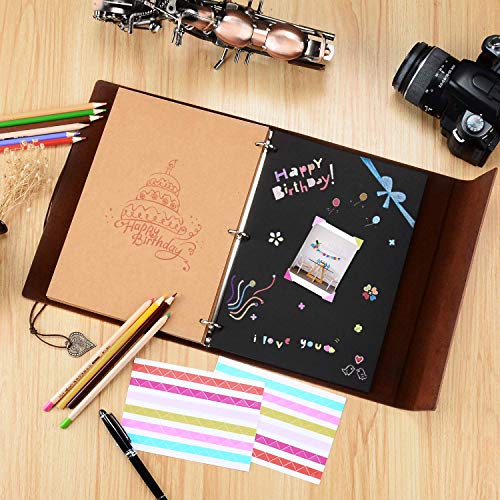 Álbum de recortes ZEEYUAN de cuero para fotos, libro de recuerdos DIY con 10 hojas de papel negro reemplazable, suministros para scrapbooking, regalo para mamá miniatura 4