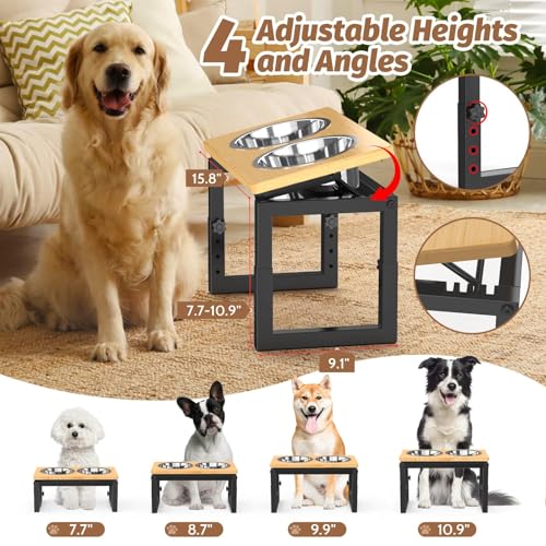 Raised Dog Bowls with Stand, Elevated Dog Bowls with 2 Stainless Steel Dog Food Water Bowl, 4 Heights Adjustable Dog Bowl Stand for Medium Large Dogs and Pets - Image 3