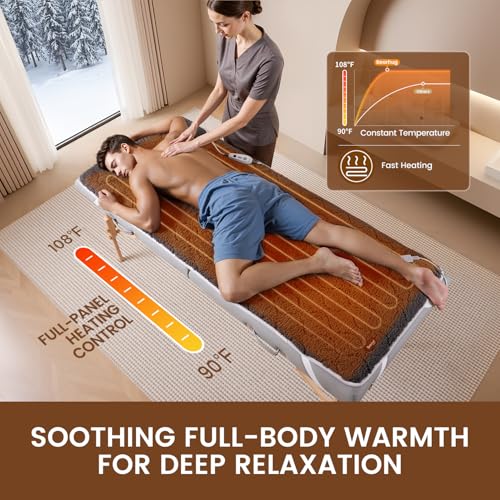Image of Bearhug Massage Table Warmer Heating Pad 30 inch x 71 inch, Dark Grey Sherpa Wool Electric Heating Pad with 1-9 Hours & 10 Heating Levels, LED Controller, Machine Washable