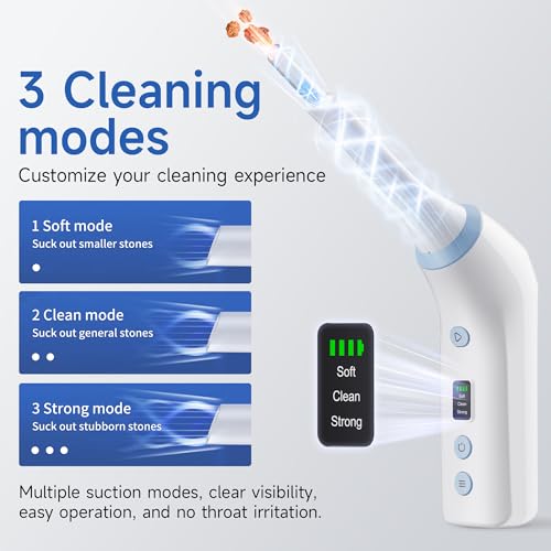 Image of Electronic Tonsil Stone Remover, Vacuum Tonsil Stone Removal Kit with LED Light, 3 Suction Modes, Tonsil Stone Cleaner Tool, Oral Care for Mouth Health, USB Rechargeable (White 2)