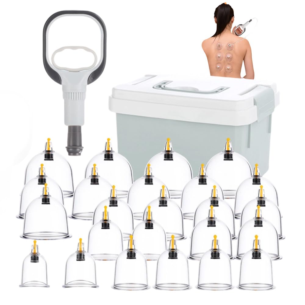 Schröpfgläser Mit Vakuumpumpe, 24 Stück Schröpfset Mit 12 Akupressurpunkt Magneten, Cupping Set Für Ganzer Körper, Schröpfglas zur Gegen Cellulite, Spannung und Entspannen Muskeln