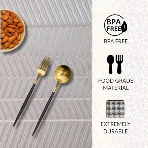 Image of YELONA Placemats for Dining Table - Heat Resistant, Non-Slip & Washable PVC Vinyl Table Mats - Set of 4, 45 x 30 cm (Almond Beige)