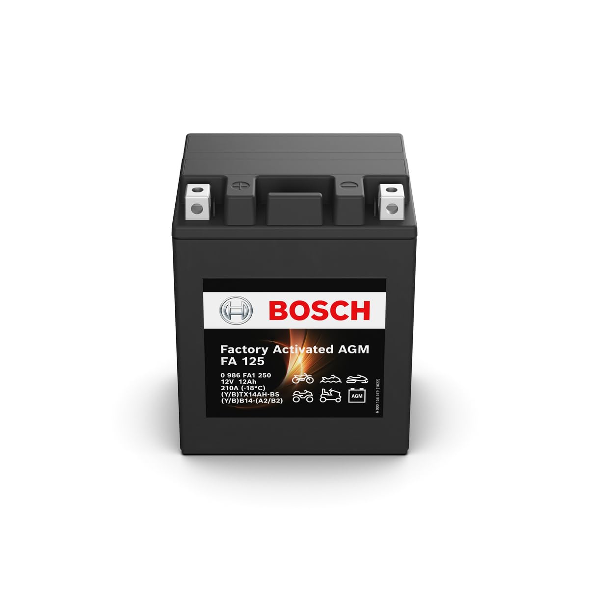 Bosch FA125 - Batería para Motocicletas AGM - 12V 210A 12Ah - Adecuada para motocicletas, motos de enduro, scooters, quads, motos de agua - Compatible M4F35, M4F37, BTX14AH-BS, BB14-A2, BB14-B2