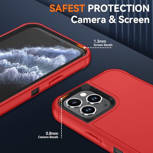 Image of SunStory Compatible with iPhone 11 Pro Max Case with HD Screen Protector, 3-Layer Heavy Duty Full-Body Cover,3 in 1 Hybrid Protective Case for iPhone 11 Pro Max 6.5 inch,Red