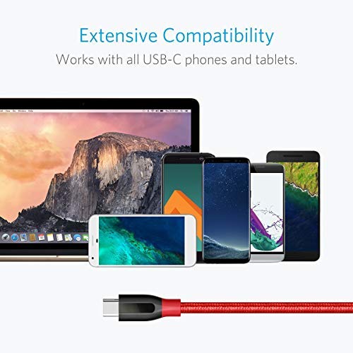 Anker USB C Cable, PowerLine+ USB-C to USB 3.0 cable (3ft/0.9m), High Durability Type C Braided Charging Cable Compatible with Samsung Galaxy S10, S9, Huawei P10, P9, Sony XZ, HTC 10 and More (Red)