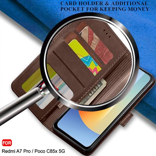 Image of TheGiftKart Flip Back Cover Case for Mi Redmi A7 Pro /Poco C85x 5G / C81 | Dual-Color Leather Finish | Inbuilt Stand & Pockets | Wallet Style Flip Back Cover Case (Faux Leather, Brown & Coffee)