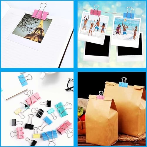 TMJFHAO 110 Stück Metall Büroklammern groß 4 Größen Farbige Papierklammern 32mm,25mm,19mm,15mm Foldback Klammern Vielzweckklammern