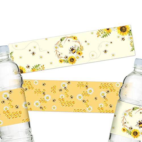 Bee Bottle Labels - 24 Pieces | Printable Label for Water Bottles with Little Bumble Bees Design | Ideal for Birthday, Baby Shower, Gender Reveal, and any Bumblebee Themed Party Supplies & Decorations