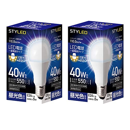 スタイルド LED電球 口金直径26mm 電球 40W形相当 昼光色 2個セット 一般電球 広配光タイプ 密閉器具対応 HA4T26D2