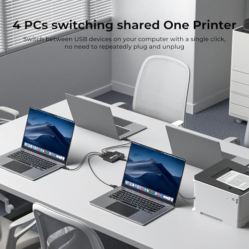 Image of USB 3.0 Switch 4 Computers Sharing USB C & A Devices,Easy One-Click Device Switching with USB-C Cable & USB-A Cable,USB Switch Hub Share Keyboard Mouse Printer Scanner(USB3.0 4in4out)