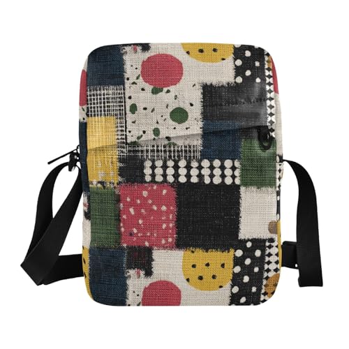 KLL Retro Patched Color Cloth Pattern messenger bag cute Vegan Leather cross body bag men Shopping Handbag For Travel