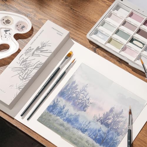 Image of Fuumuui Watercolor Brush Set, 10Pcs Professional Soft Synthetic Hair Paint Brushes - Wide Flat, Dagger, Cat's Tongue, Extended Needle, Round, Grainer for Watercolor Gouache Inks Painting