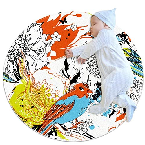 Tapis oiseaux rond 100x100cm JDEZ pour chambre salon - 2