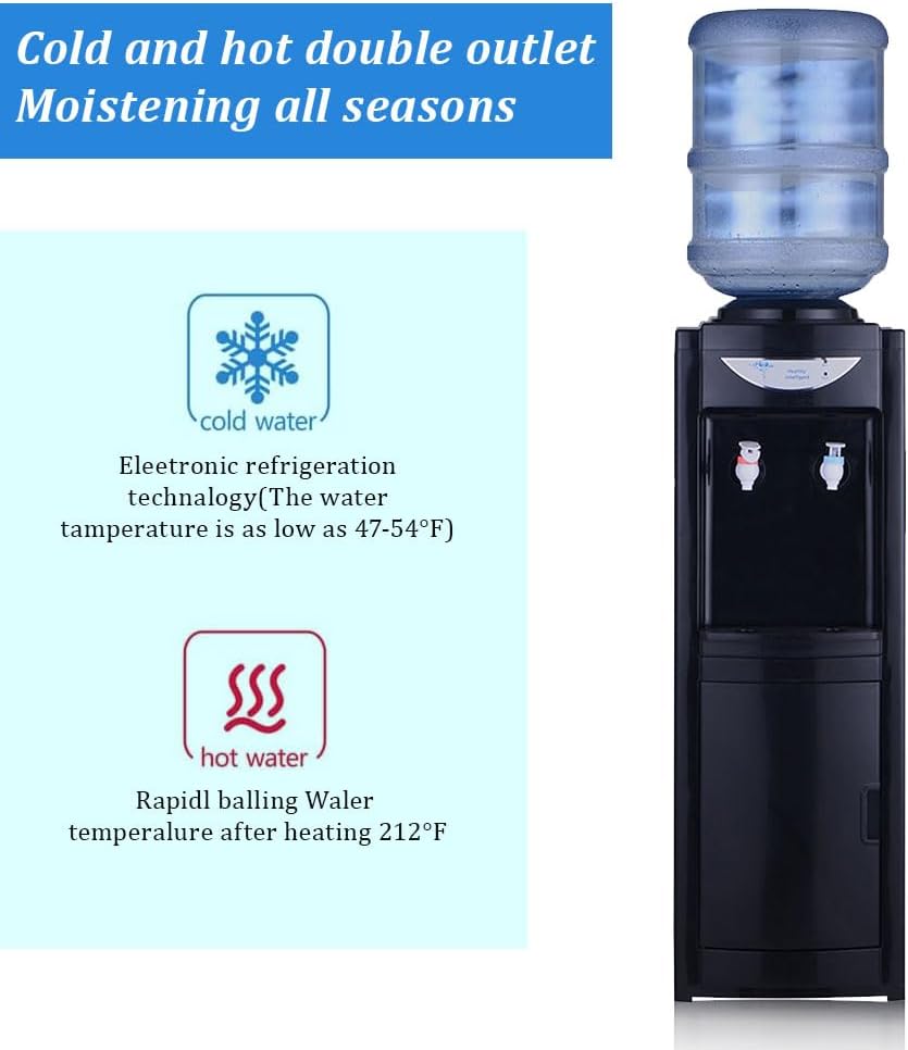 Top Loading Water Cooler Dispenser, 3 or 5 Gallon Hot & Cold Water, 3 Temperature with Hot, Room & Cold Spouts, Suitable for Indoor Home Office Use with Storage Cabinet, Black 2