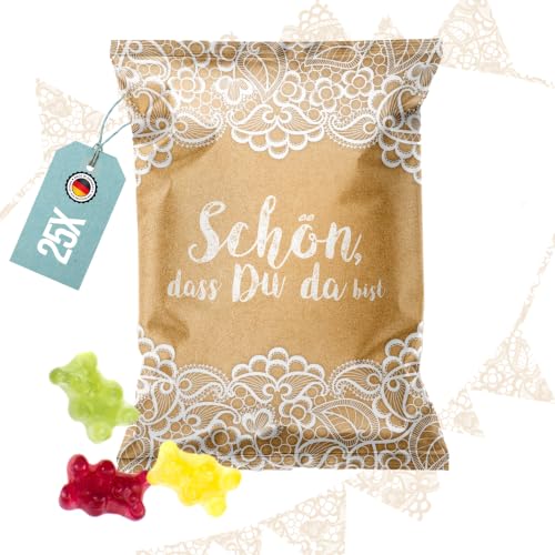 Logbuch-Verlag 25 festliche Give-Aways Gummibärchen Schön, dass du da bist Gastgeschenke braun...