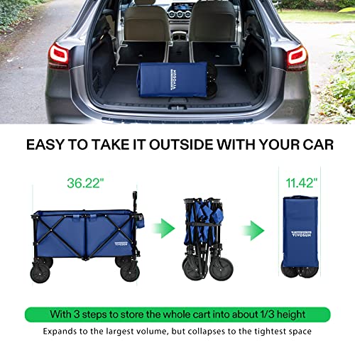 Vivosun Heavy Duty Folding Collapsible Wagon Utility Outdoor Camping Cart With Universal Wheels & Adjustable Handle, Blue #TOP6