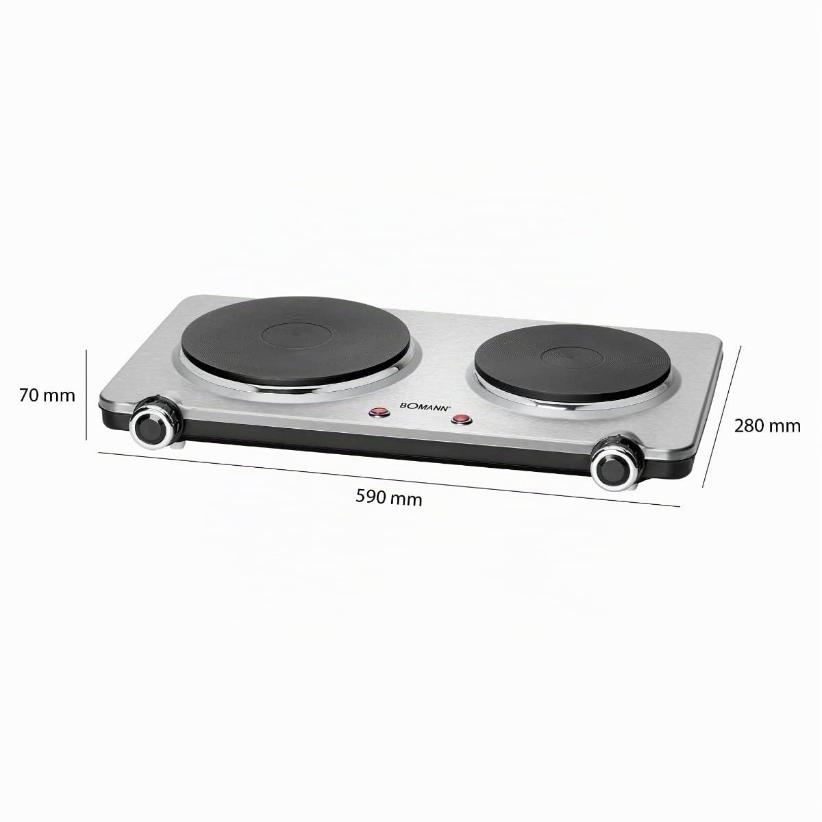 Doppio piano di cottura Bomann® in acciaio inox | 2 piani di cottura | 2500W | piano di cottura elettrico | maniglie cool touch | piani di cottura | protezione contro il surriscaldamento| DKP 5033 CB