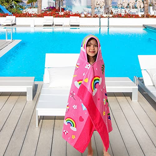 Voova & Movas Girls Bath/Pool/Beach Hooded Towel, 30''X50'' Oversized Kids Girls Swim Surf Camping Hood Towel, Absorbent Cotton Cover Up/Poncho/Bathrobe For 3T Toddlers To 12 Years, Unicorn Theme #TOP2