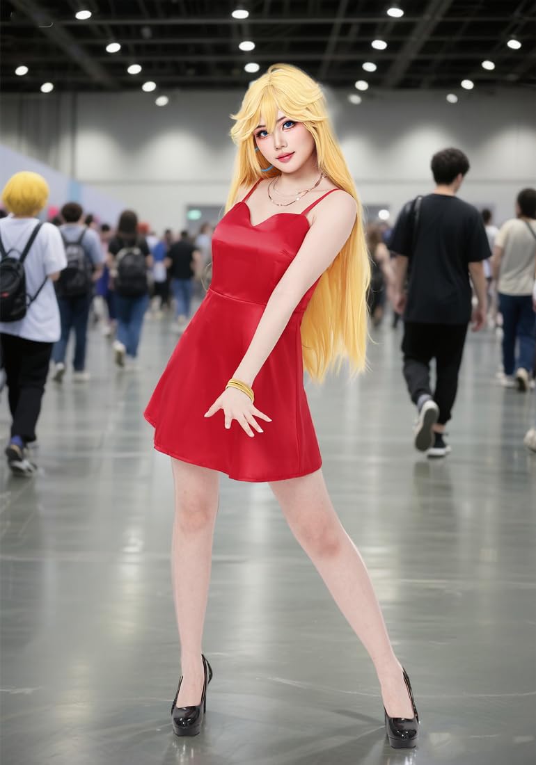 DAZCOS Women Angel Cosplay Costume Red Dress Full Set Outfit for Christmas