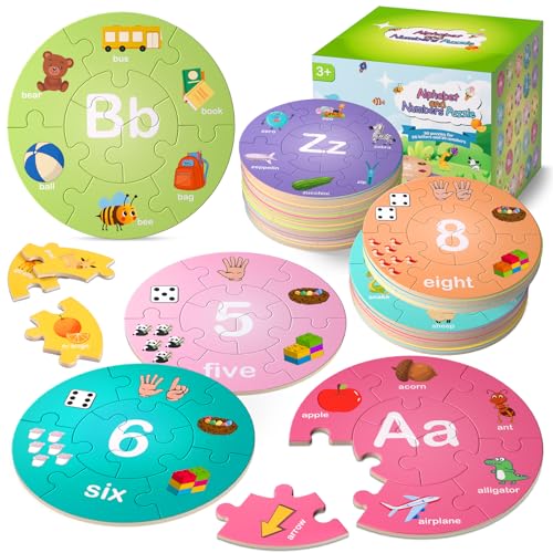 Image of Jigsaw Puzzles Wooden Alphabet Number Puzzles for Kids Ages 3-5, ABC Learning Montessori Toys for Toddlers, Preschool Educational Letter Puzzles Gifts for 4 5 6 7 8 Year Old Boys Girls