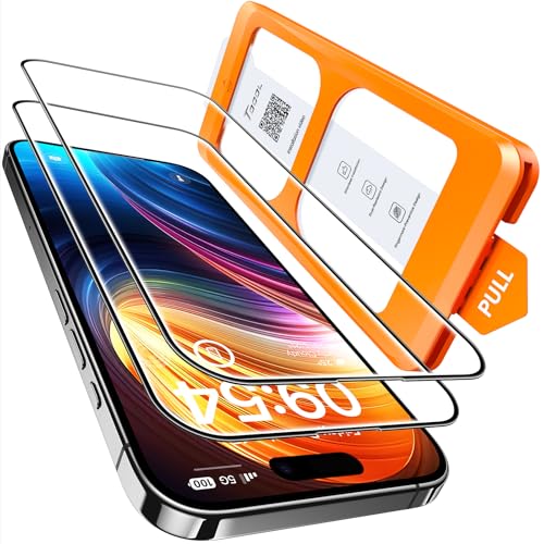 TOCOL Protector Pantalla para iPhone 16, Alineación Automática para Una Instalación Rápida, Cristal Templado de Dureza 9H Inastillable, HD Transparente, 2 Piezas