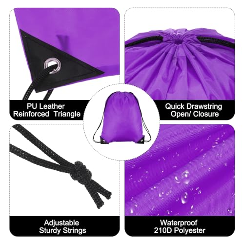 PATIKIL Drawstring Backpack Bulk 100 Pack Draw String Bags 210D Polyester Gym Cinch Sack for Women Men Gym Sport Travel Party, Purple (16.5" x 13.3")3