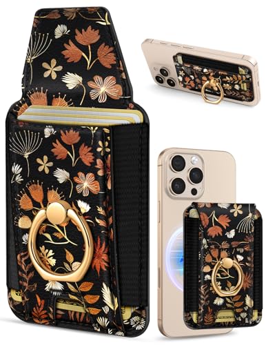 Shorogyt Compatible with Magsafe Wallet with Grip, Black Leaves