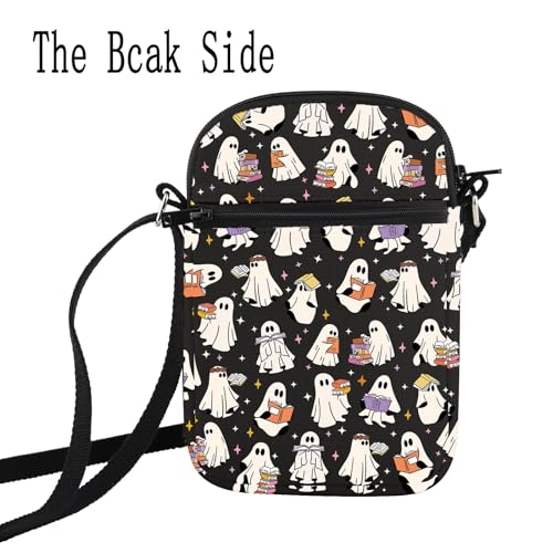 HOLLP Funny Ghost Reading Books Halloween Spooky Book Club Reading Crossbody Bag Spooky Lover Gift for Book Lover4