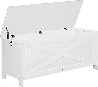 MAHANCRIS 47.2" White Toy Chest Storage Bench with Safety Hinge - Retro Wooden Look for Living Room, Bedroom, Entryway