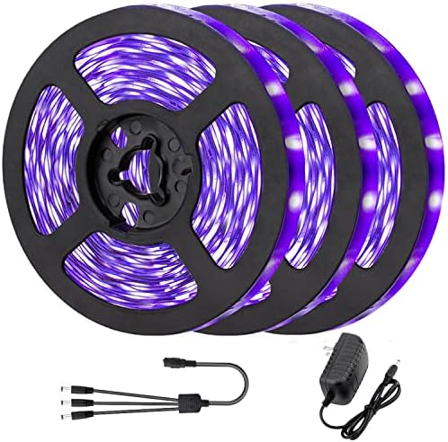 Waygor 50ft UV LED Strip Lights UV LED Light Strip 395nm to 405nm LED UV Black Light Strip Kit, 12V Flexible Blacklight Fixtures, Non-Waterproof for Dance, Party, Stage Lighting, Body Paint