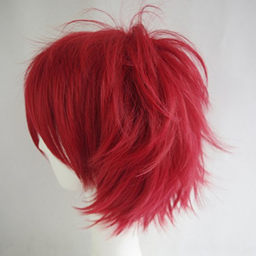 Image of LABEAUTE Mens Short Red Anime Cosplay Wigs With Bangs Male Unisex Fluffy Heat Resistant Wig Hair for Party and Halloween for Gift + Free Cap