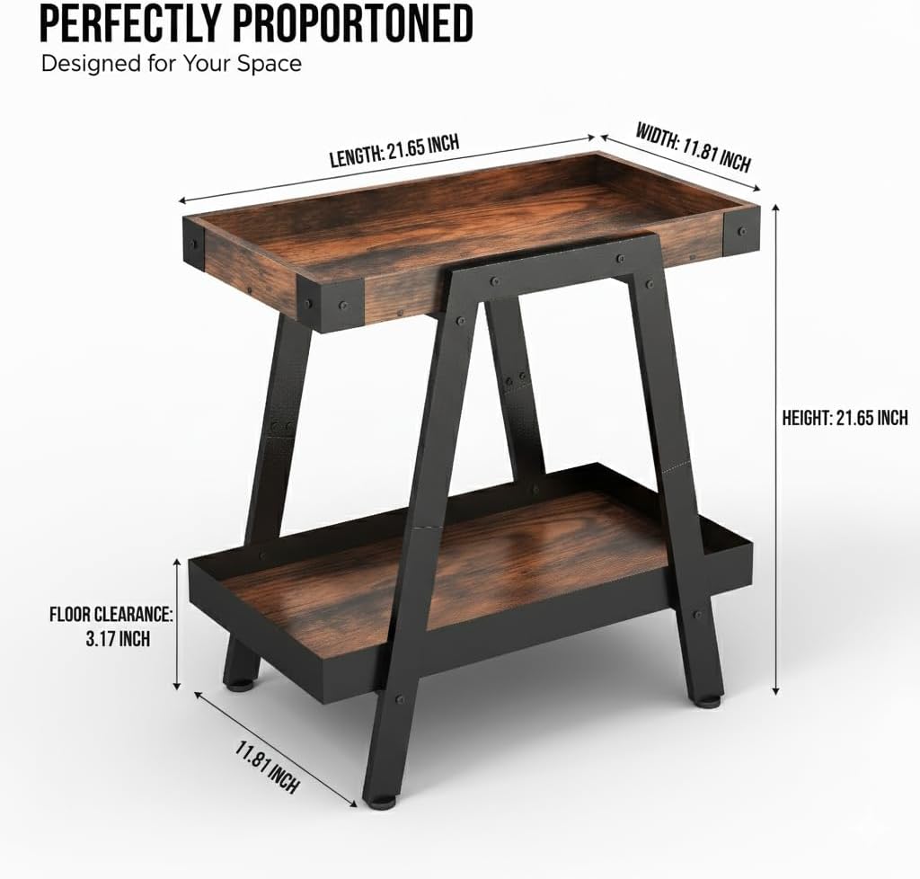 IPARTS EXPERT Farmhouse Side Table | 2-Tier Industrial A-Frame Bedroom Nightstand, Heavy Duty Load to 150 LBS Idea for Living Room, Bedroom, Entryways, Home Offices - Easy Assembly