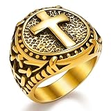 Oaldilee Jerusalem Cross Ring 18K Gold Plated Retro Religious Cross Ring for Men Women Christian Amulet Ring,Size 9
