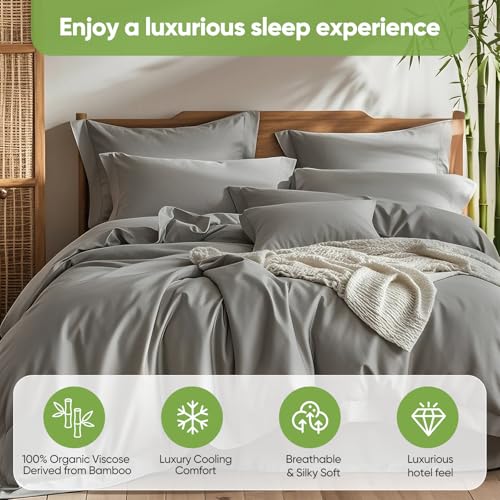 TWK Luxury Sheet Set, Genuine 100% Organic Viscose Derived from Bamboo, Cooling & Breathable, Silky Soft, Bedding Sheets & Pillowcases (Gray, Full)